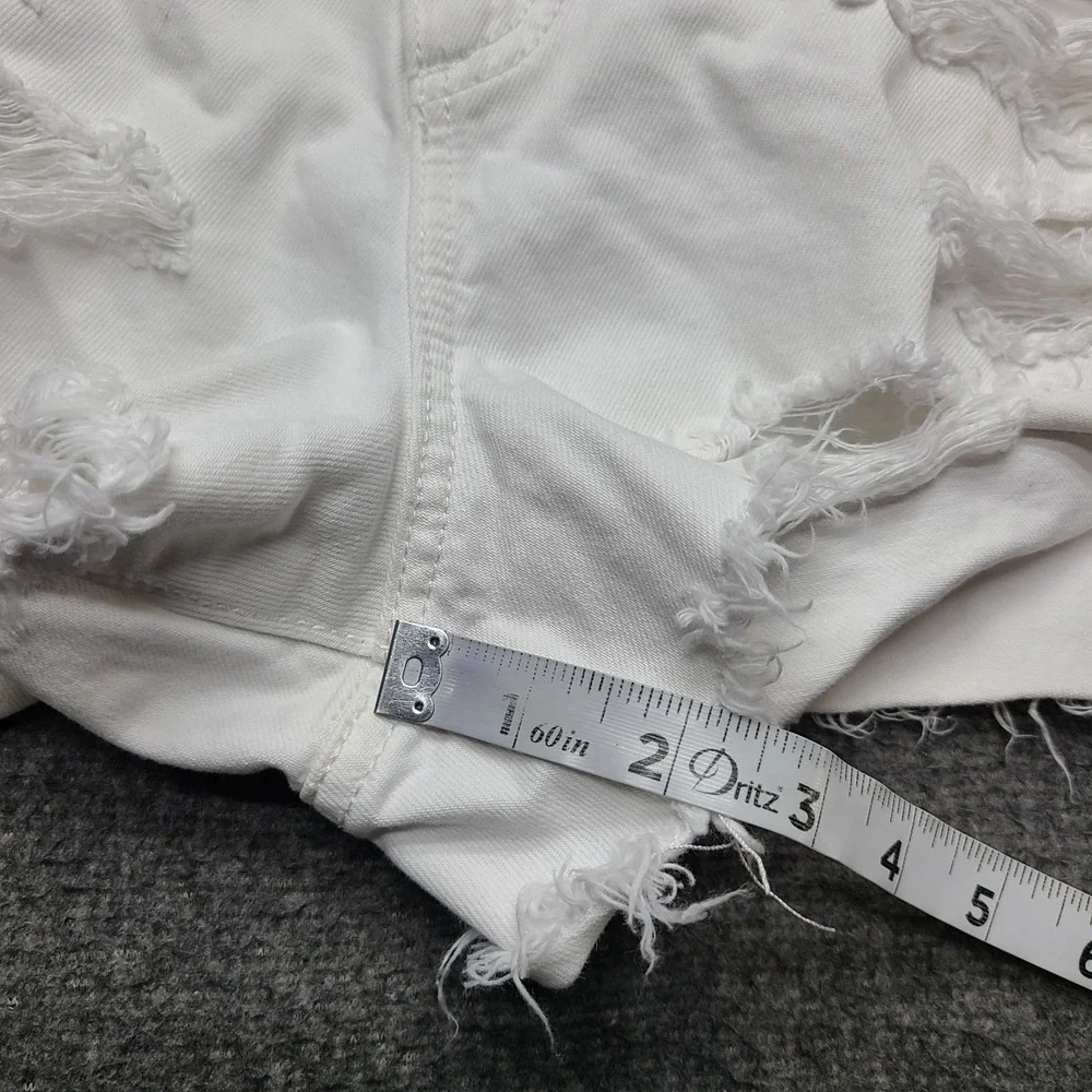 Garage Festival Denim Shorts Women 7 White Good Distressed High Rise Raw Hem